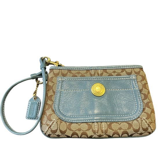 Coach Signature Brown and Blue Wristlet (vintage) - Picture 1 of 6